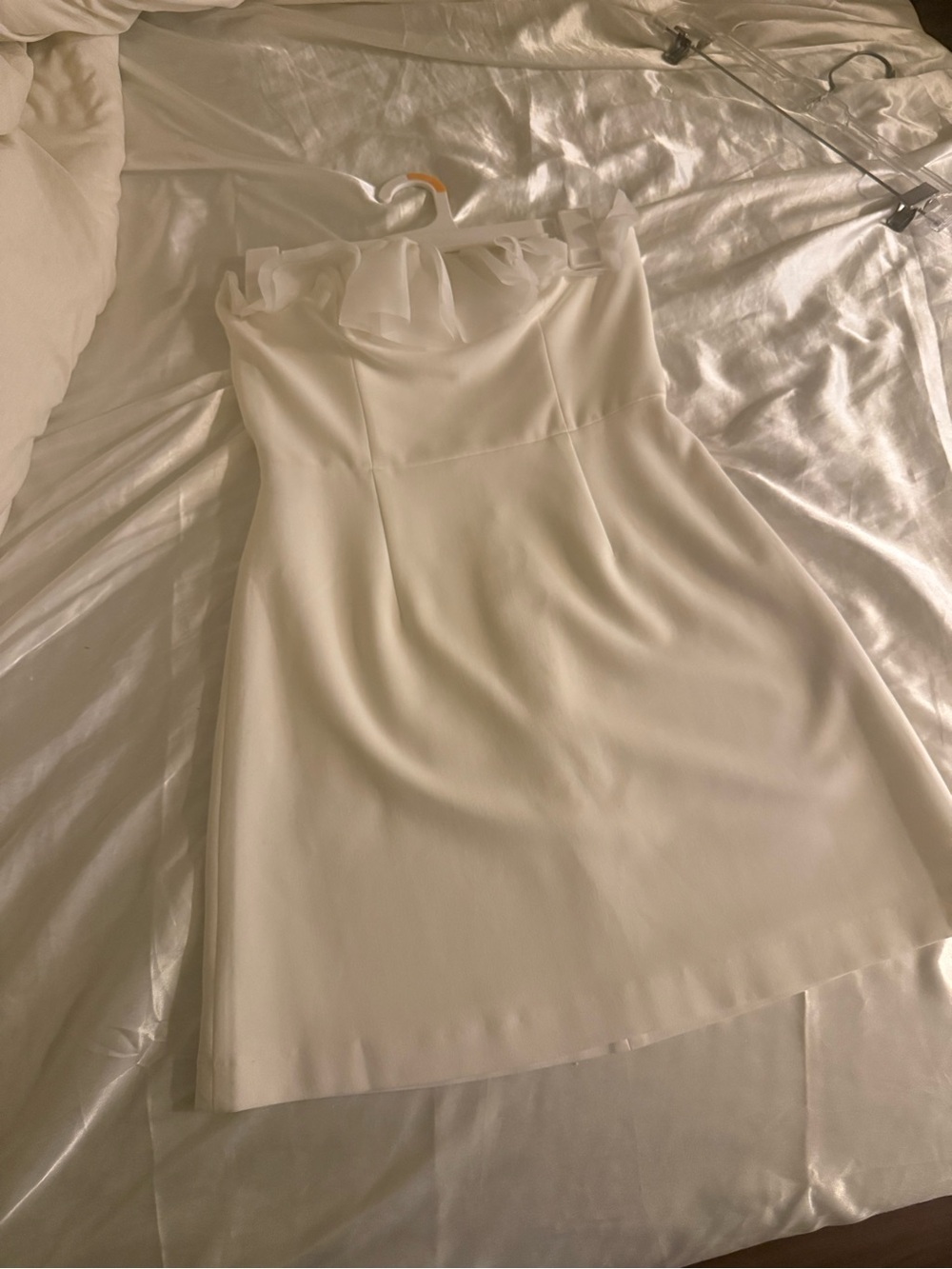 French Connection White Strapless Mini Dress with Neck Tie